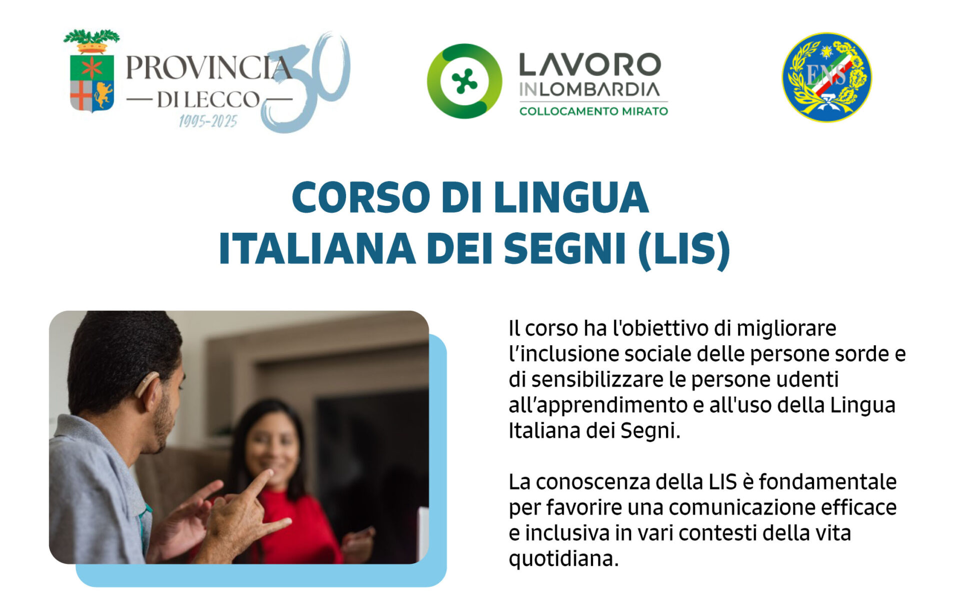 Immagine che raffigura Corso di lingua italiana dei segni (Lis)